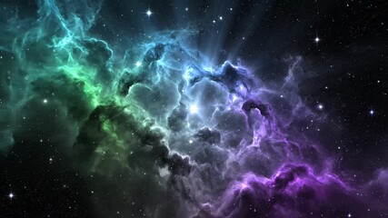 Abstract nebula formation in space with colorful hues and starfield - Powered by Adobe