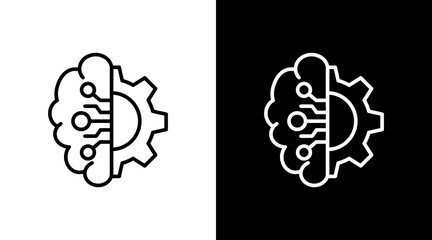 Brain Process White Icon Set Vector 
