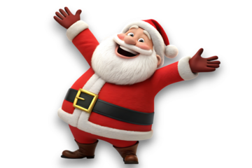 Joyful santa claus with arms raised in celebration spreading holiday cheer and festive spirit with a merry expression