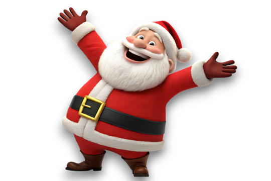 Joyful santa claus with arms raised in celebration spreading holiday cheer and festive spirit with a merry expression