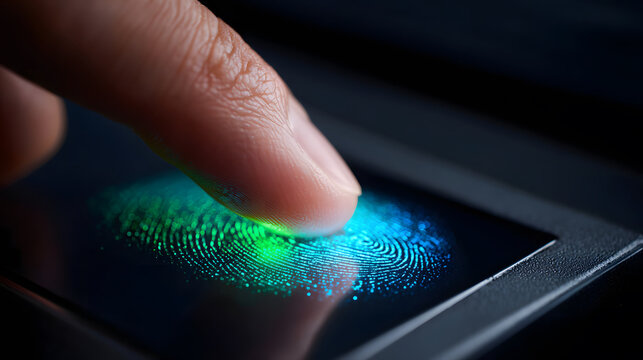 Fingerprint Biometric Security Access Scan on Glowing Device