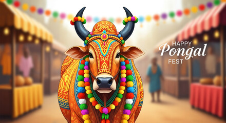 Tamil Nadu festival Happy Pongal with Pongal props, holiday Background, Indian Harvest Holiday