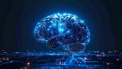Glowing brain illustration with circuit patterns on dark background
