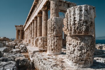 Ancient ruins of Parthenon with stone columns high resolution picture