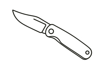 Obraz premium Outline of open folding pocket knife with curved blade