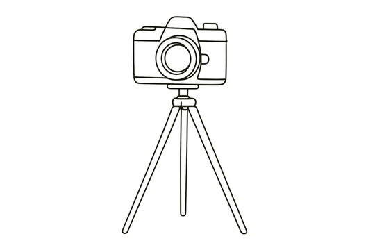 Black and white sketch of camera on tripod for photography enthusiasts