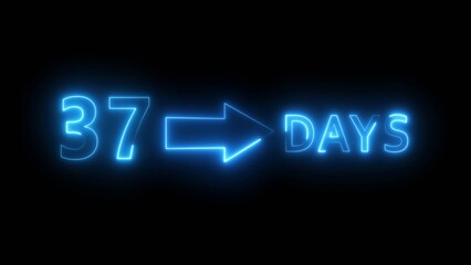 Neon 37 days illustration. Day count number. Neon number with arrow icon.