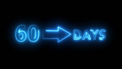 Neon 60 days illustration. Day count number. Neon number with arrow icon.