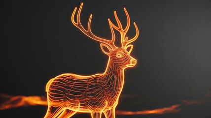 Orange holographic deer with glowing lines on dark background
