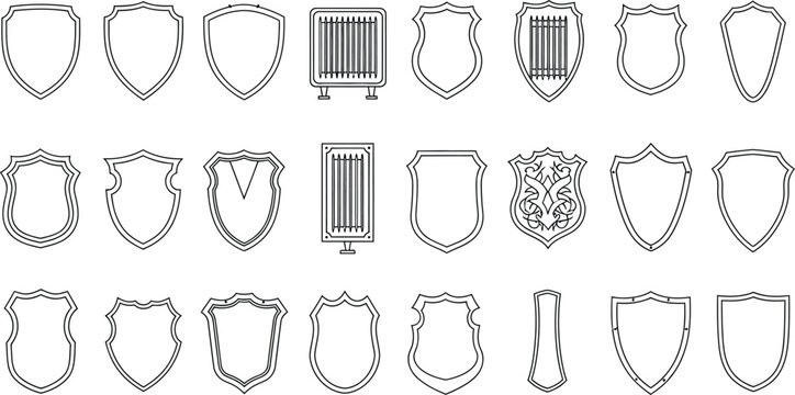 Collection of decorative shield shapes heraldic design elements