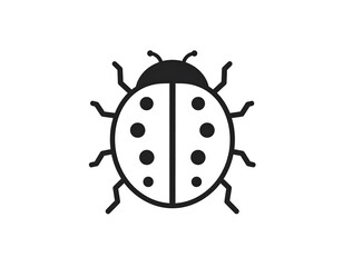 Black and white graphic icon of a ladybug with seven spots evenly distributed on its wings
