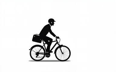 Fototapeta premium A man riding a bicycle in a helmet to work with a briefcase, transparent background, png. High quality