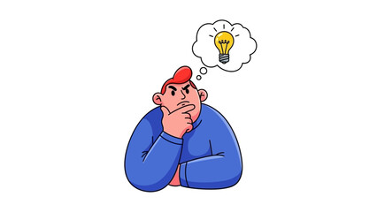 A thoughtful man with a glowing lightbulb above his head symbolizing an idea or breakthrough moment in his thinking process