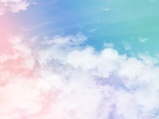 beauty sweet pastel blue and pink colorful with fluffy clouds on sky. multi color rainbow image. abstract fantasy growing light