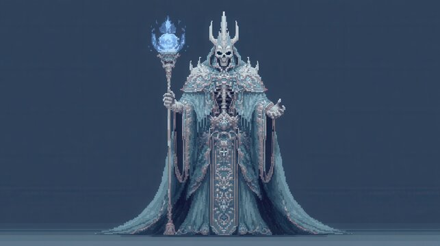16bit pixel art male lich king full body character