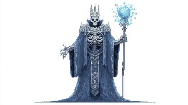 16bit pixel art male lich king full body character