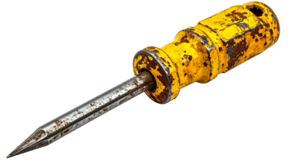 Rusty Yellow Screwdriver with Heavy Corrosion Isolated on Transparent Background