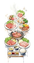 Yakiniku Korean BBQ Grill Set with Fresh Meat, Seafood & Vegetables
