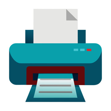 Office printer with printed paper isolated on white vector illustration