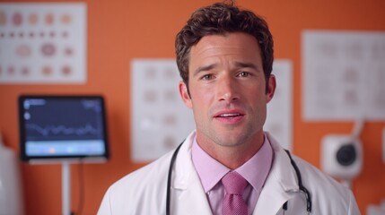 Confident Doctor Speaking in Bright Modern Clinic Setting