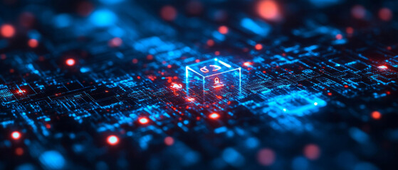 The illuminated lock on the digital network illustrates the theme of cybersecurity, which is relevant to the technical background at IT conferences.