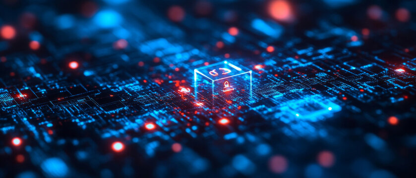 The illuminated lock on the digital network illustrates the theme of cybersecurity, which is relevant to the technical background at IT conferences. - Powered by Adobe