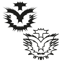 Two abstract outlines. Ornate flower shapes. Black white Vector graphic. Organic contour element.