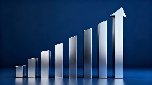 Metallic growth chart with ascending bars