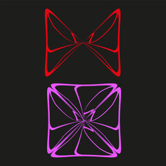 Two abstract shapes. Red purple outline. Geometric Vector design. Dark background element.