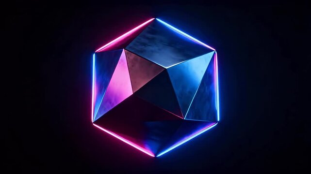 Neon geometric shape on dark background