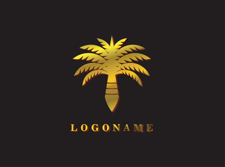 date palm tree logo templates, gold color isolated on black