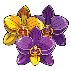 Beautiful purple and yellow orchid bouquet illustration on white background