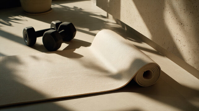 Yoga mat and weights area