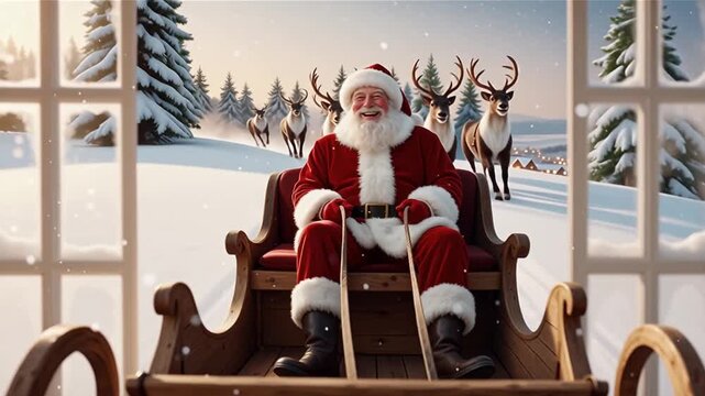 santa claus riding a sleigh with reindeer