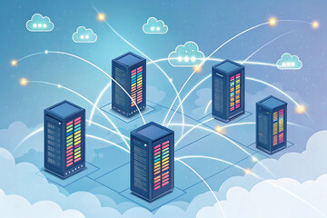 Mobile phone cloud computing concept with flat design icons for internet, web, network, and data connection