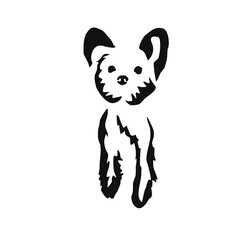 Fototapeta premium Vector drawing of a dog. Black and white gestalt design of a funny pet. Little doggy. Cute animal illustration. Postcard for International Dog Day. Drawing of an animal in the Gestalt style. 