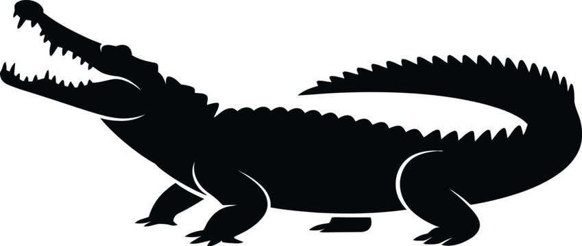 Silhouette of a crocodile with mouth open and head raised