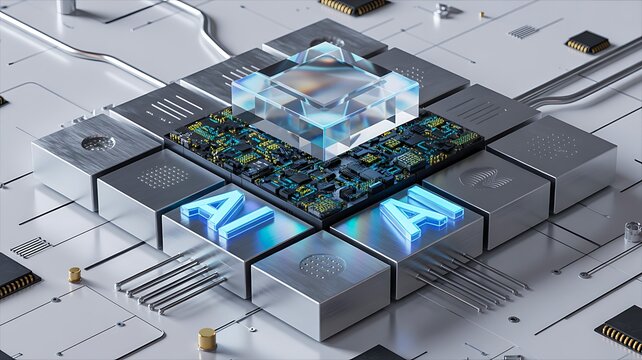 Advanced ai microchip with futuristic circuit board and digital technology
