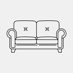 Classic Sofa Illustration: A sophisticated black and white outline of a classic two-seater sofa, perfect for interior design projects and home decor concepts.