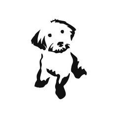 Vector drawing of a dog. Black and white gestalt design of a funny pet. Little doggy. Cute animal illustration. Postcard for International Dog Day. Drawing of an animal in the Gestalt style.	
