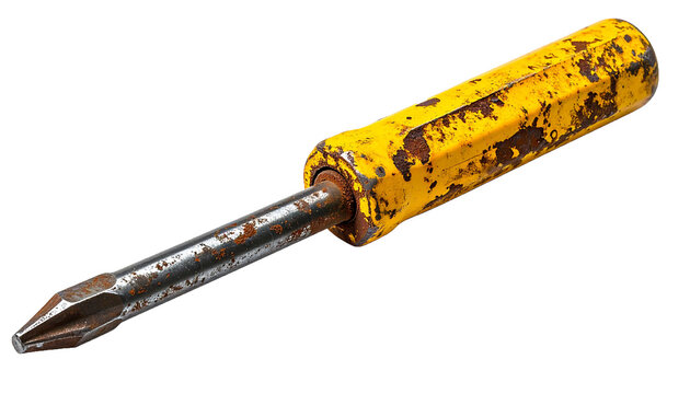 Corroded Yellow Screwdriver Tool with Distressed Texture on Transparent PNG - Powered by Adobe