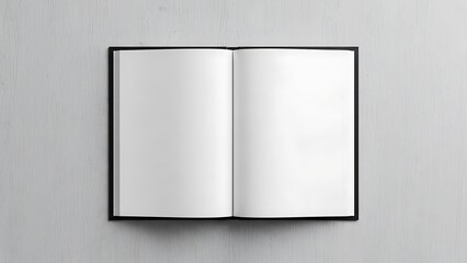 Open blank book with empty white pages on a textured gray concrete background, offering ample copy space for text or design, perfect for mockups, presentations, or educational content