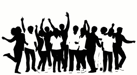 Silhouette of a large group of people celebrating together.