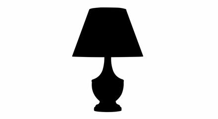 Silhouette of a Classic Table Lamp with Shade on White Background.