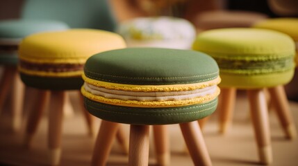 Colorful macaron stools in a caf
