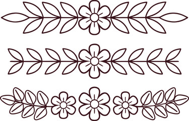 Flower Border Set in Outline Strokes. Elegant Flower Border Outline Collection. Floral Border Set in Clean Line Art. Decorative Flower Border Outline Pack. Classic Flower Border in Thin Strokes