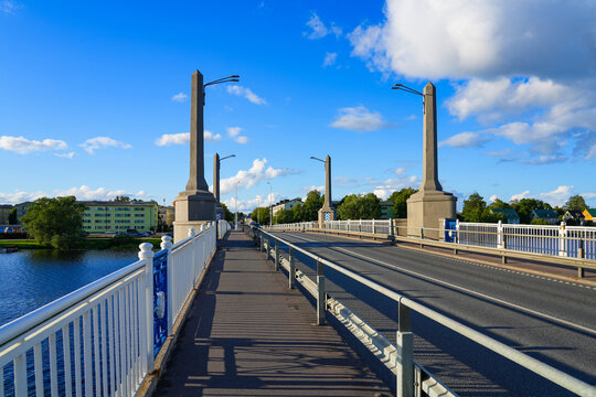Kesklinna Sild (Downtown Bridge) crossing the P&auml;rnu River on the west coast of Estonia near the Baltic Sea