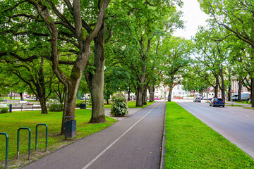 Cycle path along Ringi Street in the centre of Pärnu, a seaside city located on the west coast of Estonia in the Baltic States