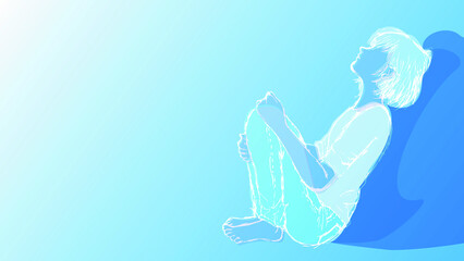 上を向いて座り何かを物憂げに考える少女