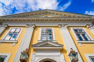 Facade of the historic Pärnu Town Hall in Estonia